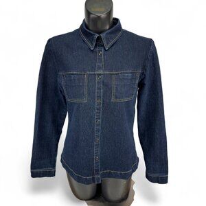 AN Amérique du Nord Stretch Brut Denim Dark Wash Blue Button Down Shirt sz‎ 8